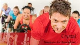  Presentation with cardio - Amazing slide deck having cycleteam - people in gym or fitness backdrop and a crimson colored foreground