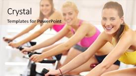  Presentation with women cycling - PPT theme enhanced with cycleteam - picture of sporty women group background and a  colored foreground