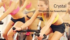  Presentation with sporty - Beautiful PPT theme featuring cycleteam - picture of sporty women group backdrop and a  colored foreground