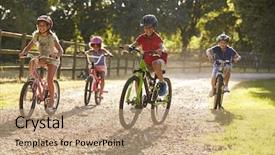  Presentation with assessment cycle - Amazing slide deck having cycling - four children on cycle ride backdrop and a coral colored foreground