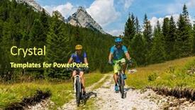 Presentation with cycling - Slide set having cycling couple on mtb track cortina d'ampezzo dolomites italy background and a tawny brown colored foreground