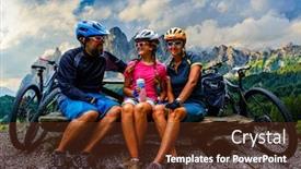  Presentation with outdoor clothes for outdoor activity - Beautiful slide deck featuring cycling-family-outdoor-adventure backdrop and a tawny brown colored foreground