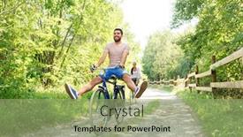  Presentation with cycling - Amazing PPT theme having cycling leisure and lifestyle concept - happy young couple with bicycles at summer park backdrop and a mint green colored foreground