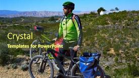  Presentation with cycling - PPT theme having cycling tourist mtb cyclist in pedralba valencia with paniers and saddlebag spain background and a tawny brown colored foreground