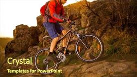  Presentation with mountain bike - Beautiful PPT theme featuring cycling uphill - cyclist riding the mountain bike backdrop and a tawny brown colored foreground