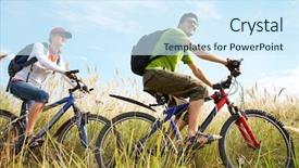  Presentation with bicycles - Cool new presentation theme with cycling walking - couple of cyclists riding bicycles backdrop and a sky blue colored foreground