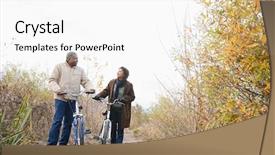  Presentation with bicycles - Beautiful slide deck featuring cycling walking - couple pushing bicycles backdrop and a white colored foreground