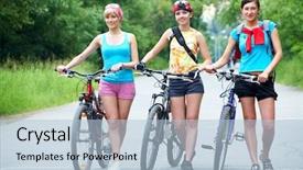  Presentation with walk - Amazing presentation theme having cycling walking - young pretty women walk backdrop and a light blue colored foreground