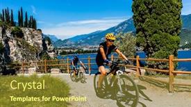  Presentation with woman sport - Amazing slide deck having cycling-woman-and-man-riding backdrop and a tawny brown colored foreground