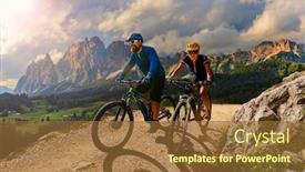  Presentation with woman sport - Theme having cycling-woman-and-man-riding background and a tawny brown colored foreground