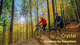  Presentation with woman sport - PPT theme featuring cycling-woman-and-man-riding background and a tawny brown colored foreground