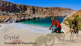  Presentation with turquoise beach - Colorful PPT theme enhanced with cycling-woman-and-man backdrop and a mint green colored foreground