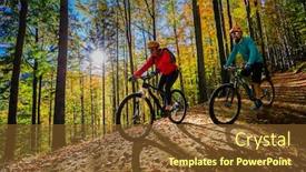  Presentation with woman sport - PPT theme having cycling-woman-and-men-riding background and a tawny brown colored foreground