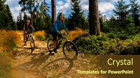  Presentation with forest road - Cool new theme with cycling-woman-and-men-riding backdrop and a tawny brown colored foreground