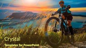  Presentation with electric motor bikes - PPT theme featuring cycling-woman-on-electric-bikes background and a tawny brown colored foreground