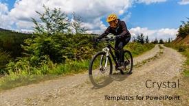  Presentation with road bike - Presentation theme featuring cycling-woman-on-mtb-bike background and a coral colored foreground
