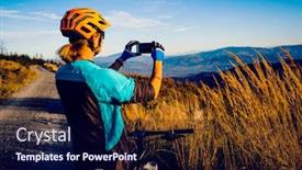  Presentation with cycling - PPT layouts consisting of cycling-woman-riding-on-bike background and a navy blue colored foreground