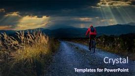  Presentation with road bike - Audience pleasing presentation design consisting of landscape woman cycling mtb gravel backdrop and a ocean colored foreground