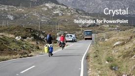  Presentation with cycling - PPT theme with cyclist cycling along narrow road background and a gray colored foreground