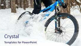  Presentation with mountain snow - Presentation consisting of cyclist drifting on the mountain background and a sky blue colored foreground