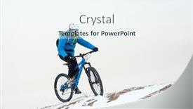  Presentation with sport blue - Audience pleasing presentation consisting of cyclist in blue riding the mountain bike on the rocky winter hill covered with snow extreme sport and enduro biking concept backdrop and a sky blue colored foreground
