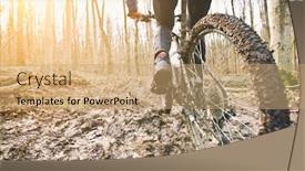  Presentation with dirt bike - Beautiful presentation design featuring cyclist-is-riding-on-mountain backdrop and a coral colored foreground