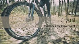  Presentation with dirt bike - Presentation design featuring cyclist-is-riding-on-mountain background and a mint green colored foreground