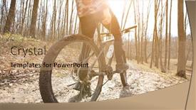 Presentation with dirt bike - Colorful PPT theme enhanced with cyclist-is-riding-on-mountain backdrop and a coral colored foreground