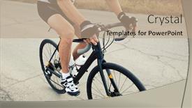  Presentation with road bike - Cool new PPT theme with cyclist is training on his road bike outside the city by asphalt road backdrop and a coral colored foreground