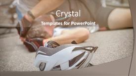  Presentation with cyclist - Presentation theme enhanced with cyclist lying on the road and holding his head helmet in foreground background and a coral colored foreground