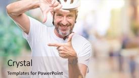  Presentation with cyclist - Beautiful theme featuring cyclist man wearing bike safety backdrop and a  colored foreground