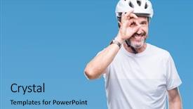  Presentation with cyclist - Colorful PPT layouts enhanced with cyclist man wearing bike safety backdrop and a  colored foreground