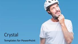  Presentation with cyclist - Presentation theme having cyclist man wearing bike safety background and a  colored foreground