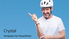  Presentation with cyclist - Beautiful PPT theme featuring cyclist man wearing bike safety backdrop and a  colored foreground