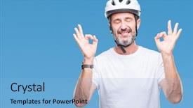  Presentation with cyclist - Colorful PPT layouts enhanced with cyclist man wearing bike safety backdrop and a light blue colored foreground