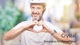  Presentation with cyclist - Cool new theme with cyclist man wearing bike safety backdrop and a soft green colored foreground