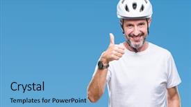 Presentation with triathlon professional cyclist man cycling - PPT layouts having cyclist man wearing bike safety background and a light blue colored foreground