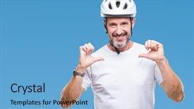  Presentation with triathlon professional cyclist man cycling - Theme having cyclist man wearing bike safety background and a light blue colored foreground