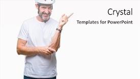  Presentation with triathlon professional cyclist man cycling - PPT theme having cyclist man wearing bike safety background and a white colored foreground