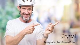  Presentation with cyclist - Presentation theme featuring cyclist man wearing bike safety background and a  colored foreground
