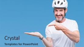  Presentation with triathlon professional cyclist man cycling - Presentation design featuring cyclist man wearing bike safety background and a light blue colored foreground