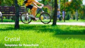  Presentation with rides - Colorful slide set enhanced with cyclist-rides-a-bicycle backdrop and a shamrock green colored foreground