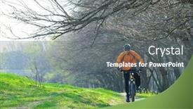  Presentation with cyclist - Audience pleasing presentation theme consisting of cyclist riding the bike on the trail in the beautiful spring forest backdrop and a gray colored foreground