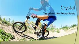  Presentation with mountain bike - Colorful presentation design enhanced with cyclist riding the mountain bike backdrop and a light blue colored foreground