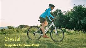  Presentation with health balance - Presentation design consisting of cyclist-woman-riding-bike-sports background and a tawny brown colored foreground
