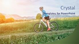  Presentation with health balance - Slide set featuring cyclist-woman-riding-bike background and a sky blue colored foreground