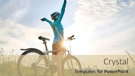  Presentation with health balance - PPT theme having cyclist-woman-riding-bike background and a soft green colored foreground