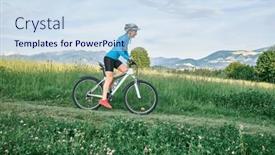  Presentation with health balance - Slide set featuring cyclist-woman-riding-bike background and a sky blue colored foreground