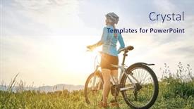  Presentation with health balance - PPT theme consisting of cyclist-woman-riding-bike background and a sky blue colored foreground