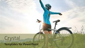  Presentation with health balance - Presentation design with cyclist-woman-riding-bike background and a gold colored foreground